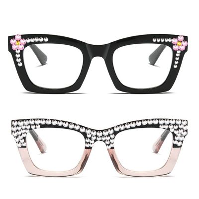 willochra 2PCS TR90 Reading Glasses for Women Oversized Rhinestone Computer Blue Light Blocking Glasses (2PCS-black&pink, 3.25, multiplier_x)