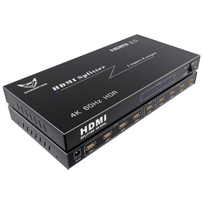 DiamondTiger 4K@60Hz HDMI Splitter 1 in 8 Out, 1x8 HDMI 2.0b Hub Powered Switcher with EDID Auto Video Scaling, 18Gbps HDCP 2.2, 3D HDR Atmos Audio Video Sync for PS5/PC/TV/Projector
