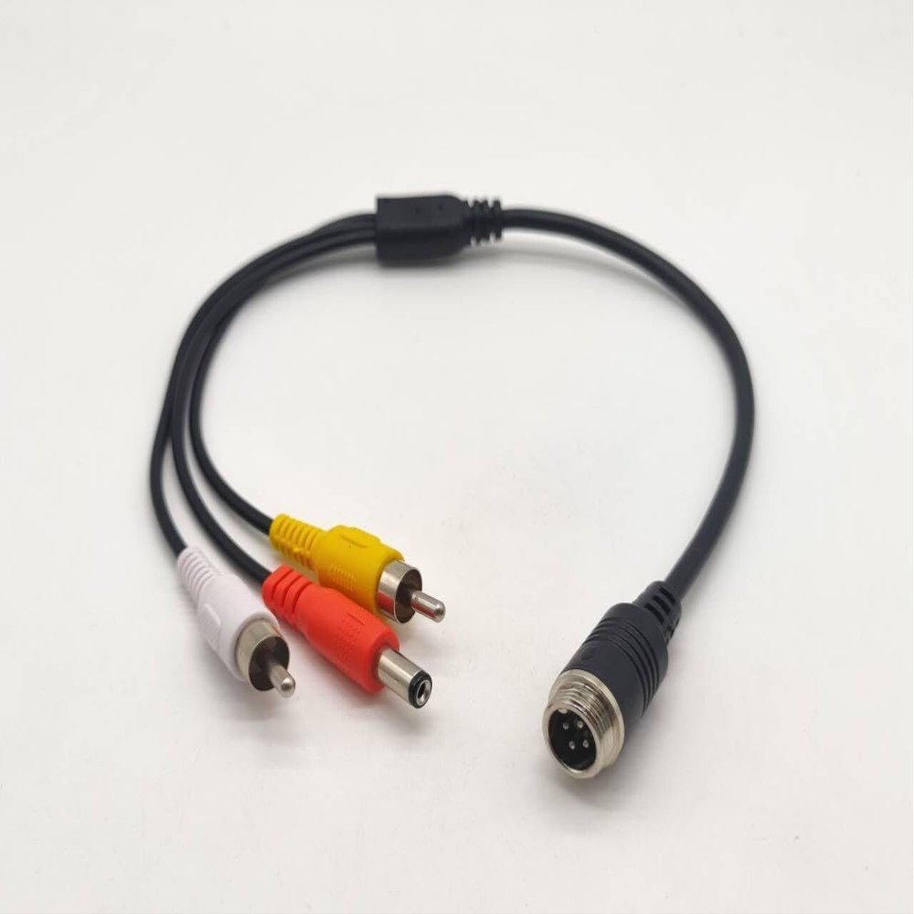 Elecbee Aviation Cable Adapter GX12 4 Pin Male Connector Cable to DC RCA CCTV Camera Cable 1M