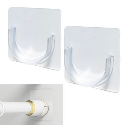 Venupple Shower Rod Holder, 2 Packs Tension Curtain Rod Bracket No Drilling, Adhesive Shower Rod Retainer Shower Curtain Rod Holder | Shower Curtain Rod not Included Transparent