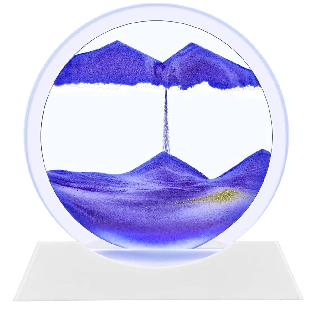 rysnwsu Moving Sand Art Decor Lamp, 3D Dynamic Sand Art Liquid Motion Round Glass 3D Deep Sea Sandscape in Motion Display Flowing Sand Frame w/Light, Purple