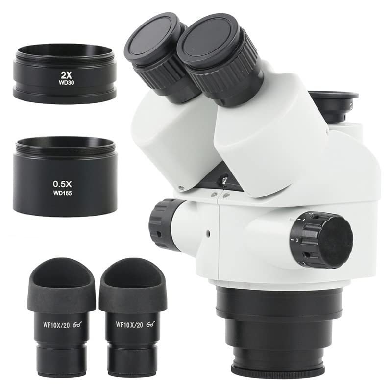 7X-45X 3.5X-90X Zoom Simul Focal Stereo Trinocular Microscope Head Accessories + WF10X/20 Eyepiece for Phone CPU PCB Soldering (Color : with 0.5X 2.0X)