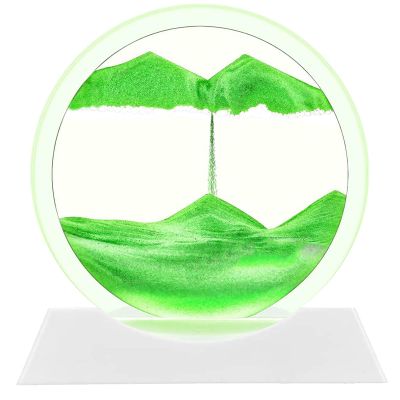 rysnwsu Moving Sand Art Decor Lamp, 3D Dynamic Sand Art Liquid Motion-Round Glass 3D Deep Sea Sandscape in Motion Display Flowing Sand Frame w/Light, Relaxing Desktop Home Office Work Decor (Green)