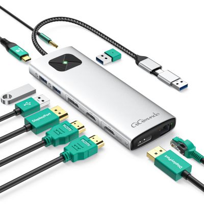 GiGimundo LK10 10 in 1 Laptop Docking Station Dual Monitor, USB C Hub Dual 4K@60Hz HDMI, 2 DP, 3 USB A, 100W PD, 1000Mbps Ethernet, 3.5MM Audio, USB Multiport Adapter for MacBook/DELL/HP/Lenovo