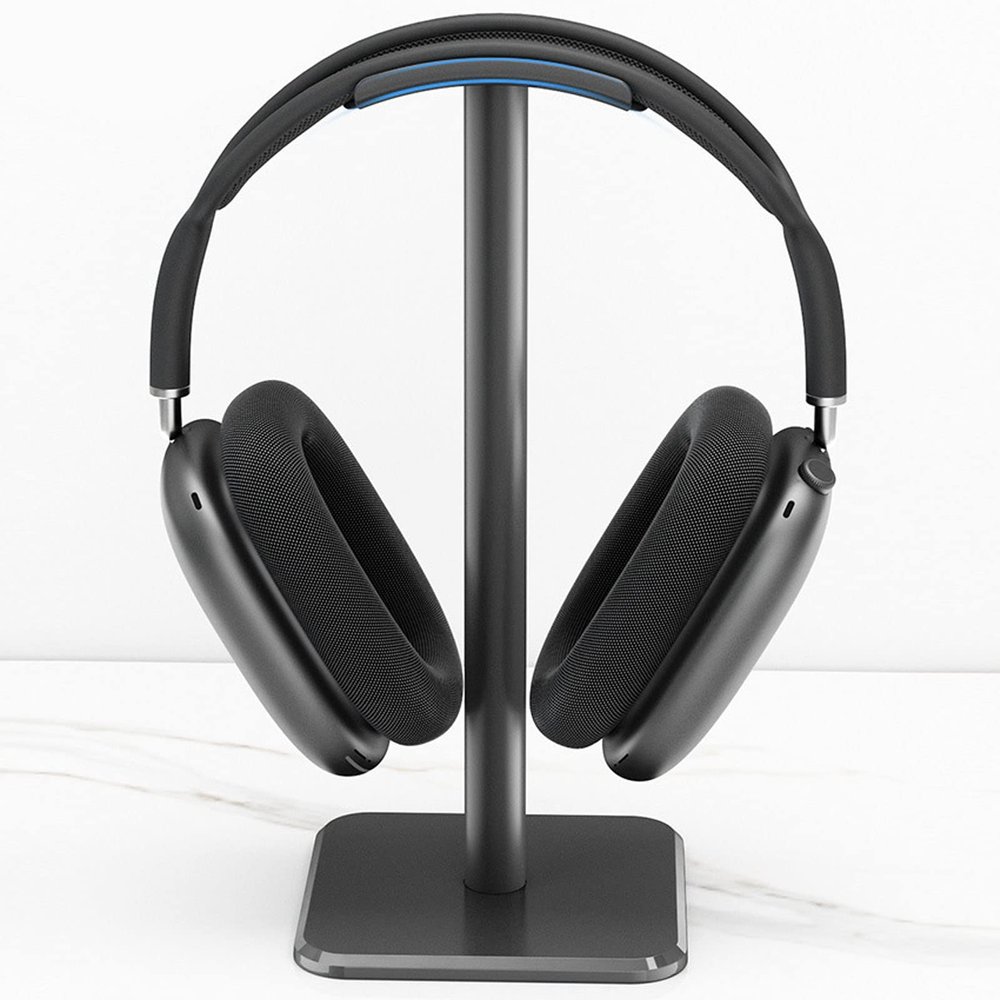 Headphone Stand, Rounded Corner Anti Slip Headset Stand, Base TPU Tray Sturdy Metal Bar Headset Holder for Home Gaming Office Small and Portable, Easy to Install (Black)