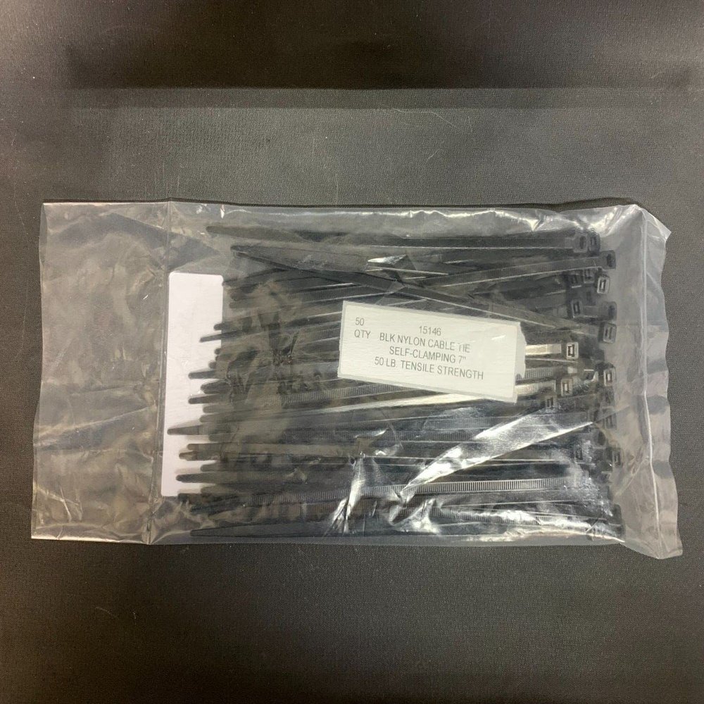 15146 Black Nylon Cable Tie, Self Clamping 7" 50 LB. Tensile Strength Qty 50