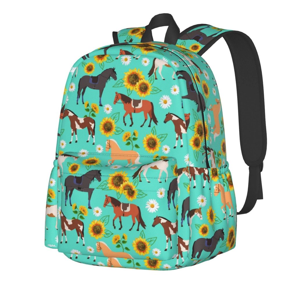 Backpack 17 Inch Sunflower Horse Casual Daypack Lightweight Women's Laptop Backpack Campus Travel Bag for Women Man Hiking