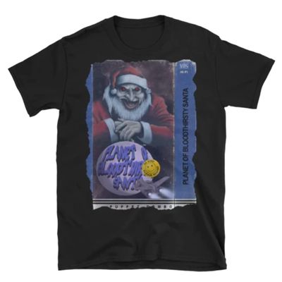 Puppet Combo 'Planet of Bloodthirsty Santa' VHS Cover T-Shirt Black 3XL