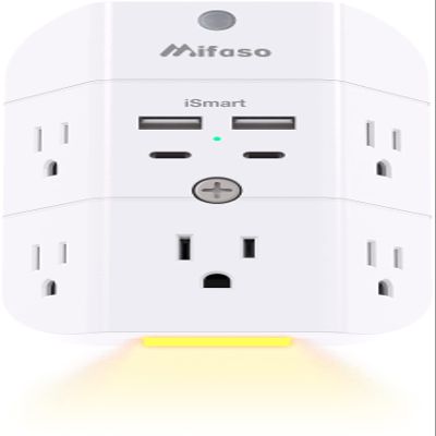 Surge Protector Outlet Extender - with Night Light, 5-Outlet Splitter and 4 USB Ports (2 USB C Charger), Multi Plug Outlet for Home, Dorm Room Essentials