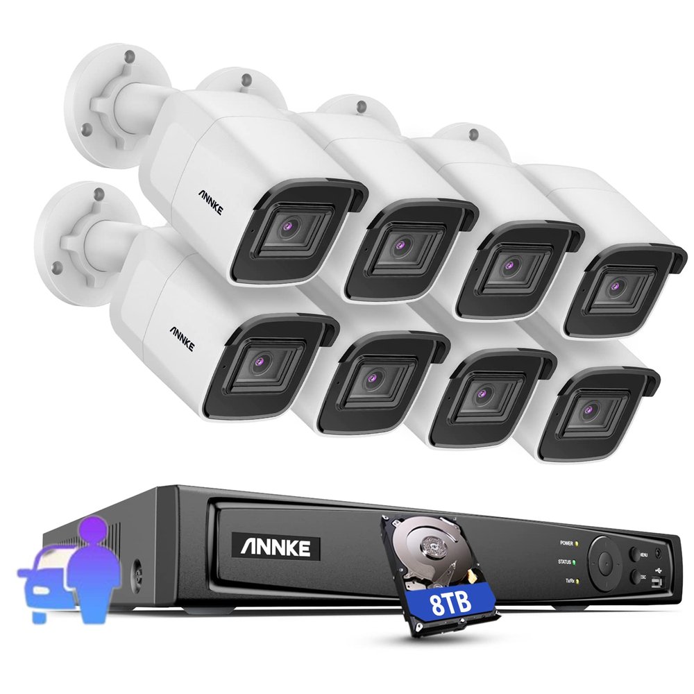 ANNKE 4K 8CH AI PoE Security Camera System, 8pcs Wired 8MP Surveillance IP Camera for Indoor and Outdoor, Smart Person Vehicle Detection, One Way Audio, Remote Access, 8TB HDD for 24-7 Recording