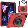 AdirMi Case for New iPad Pro 11 inch 2022(4th Gen)/2021(3rd Gen), 3 Layer Rugged Military Grade Shockproof Case with 360 Swivel Stand -Handle Grip -Shoulder Strap -Pencil Holder,Red view 1