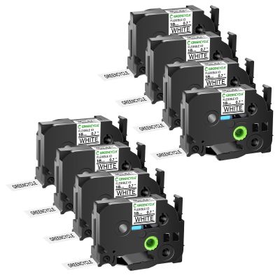 GREENCYCLE Flexible ID Tape Compatible for Ptouch TZe-FX241 18mm 0.7 Inch 3/4" Laminated Black on White AZE Label Tape Used in PT-D400 PT-D400AD PT-D450 PT-D600 PT-P700 PT-P710BT 8 Pack