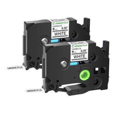 GREENCYCLE Flexible ID Tape Compatible for Ptouch TZ TZe-FX221 3/8" 9mm 0.35 inch Laminated Black on White AZE Label Tape Used in PTD210 PTH110 PT-D400AD PTD600 PT-290 PT2430PC, 2 Pack