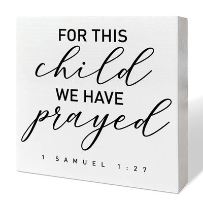 Christian Nursery Desk Decor, For This Child We Have Prayed Wooden Sign