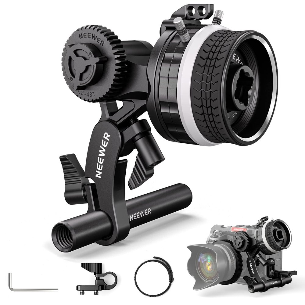 NEEWER Mini Follow Focus with A/B Stops, Lens Gear Ring, 15mm Rod & Rod Clamp for Cinema Camera, DSLR/Mirrorless Camera, Compatible with Lens Diameter Up to 114mm, PG003 (Black)
