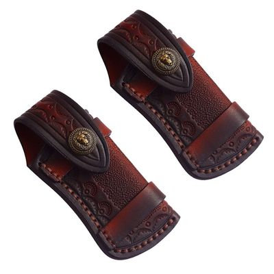 2PC Hand Made Carved Leather Sheath for Folding Knife Cover Pouch Belt Clip