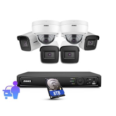 ANNKE 6 pcs 8MP PoE Security Cameras System with Person Vehicle Detection, 8CH H.265+ NVR with Wired 4K AI Surveillance IP Camera for Indoor and Outdoor, One-Way Audio, 8TB HDD for 24-7 Recording