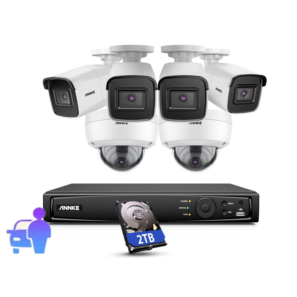 ANNKE 4K AI PoE Home Security Camera System with Person& Vehicle Detection, H.265+ 8-Channel NVR with 6X 8MP Indoor/Outdoor Wired IP Surveillance Cameras, 2TB HDD Included, Easy Remote Access