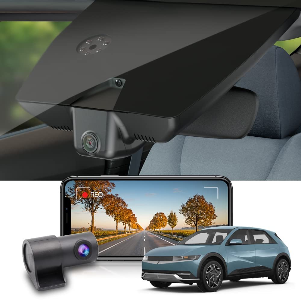 Fitcamx Dual 4K+Rear 1080P Dash Cam Adapts for Hyundai IONIQ 5 2022-2024 (6 Vents) SE Standard Range SEL Limited, OEM Look, WiFi & APP, 2 Way HD Video, Loop Recording G-Sensor, Easy to Set, 128GB Card