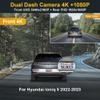 Fitcamx Dual 4K+Rear 1080P Dash Cam Adapts for Hyundai IONIQ 5 2022-2024 (6 Vents) SE Standard Range SEL Limited, OEM Look, WiFi & APP, 2 Way HD Video, Loop Recording G-Sensor, Easy to Set, 128GB Card view 4