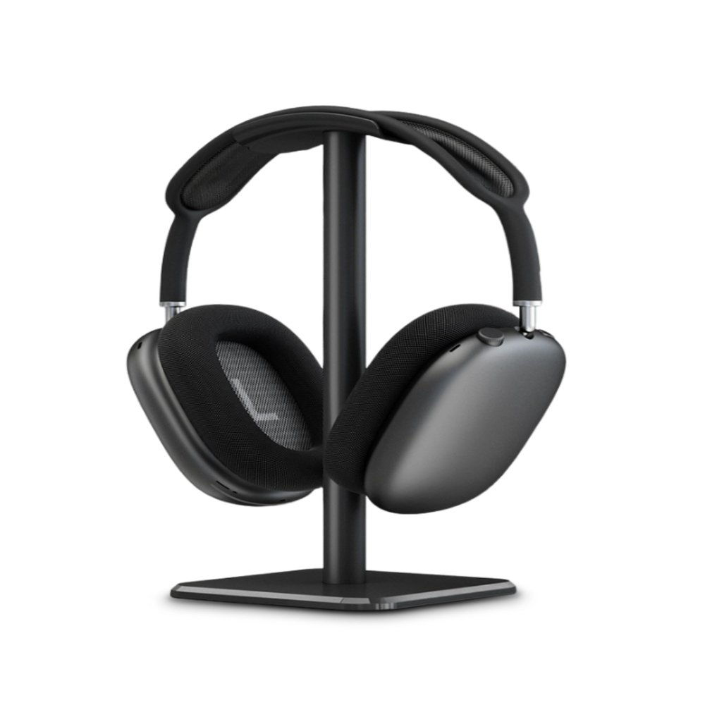 Headphone Stand, Rounded Corner Headset Holder, Anti Slip Base, TPU Tray, Aluminum Supporting Bar Headset Holder for Home Gaming Office (Black)