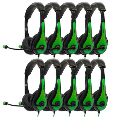 Avid Products AE-36 Headset in Green with Adjustable Boom Microphone for School, Classroom, Education, Testing and Assessment (25 Pack)
