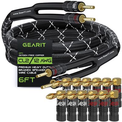 GEARit 6ft 12 AWG Y Speaker Wire & 12 Rt Angle Banana Plug