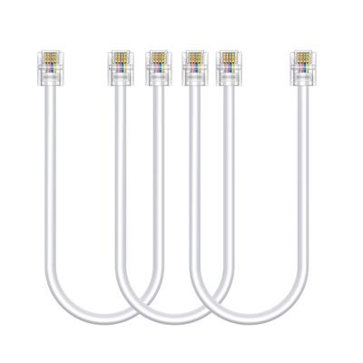 Ubramac 3Pack Phone Telephone Extension Cord 1FT Cable Line with Standard RJ11 6P4C Plugs for Landline Phone and Fax (3, White, 1FT)
