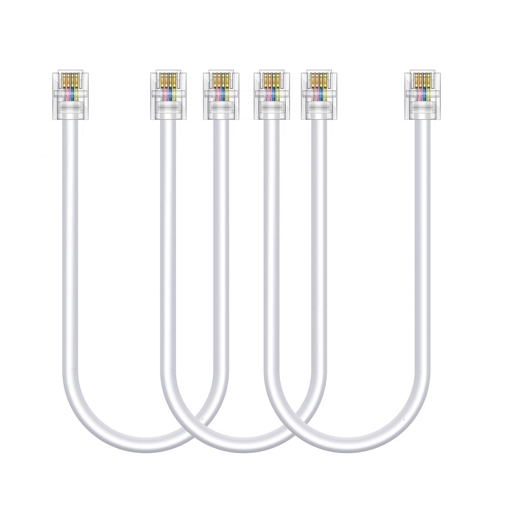Ubramac 3Pack Phone Telephone Extension Cord 1FT Cable Line with Standard RJ11 6P4C Plugs for Landline Phone and Fax (3, White, 1FT)