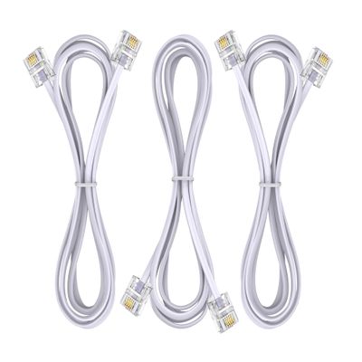 Ubramac 3Pack Phone Telephone Extension Cord 3.3FT Cable Line with Standard RJ11 6P4C Plugs for Landline Phone and Fax (3, White, 3.3FT)