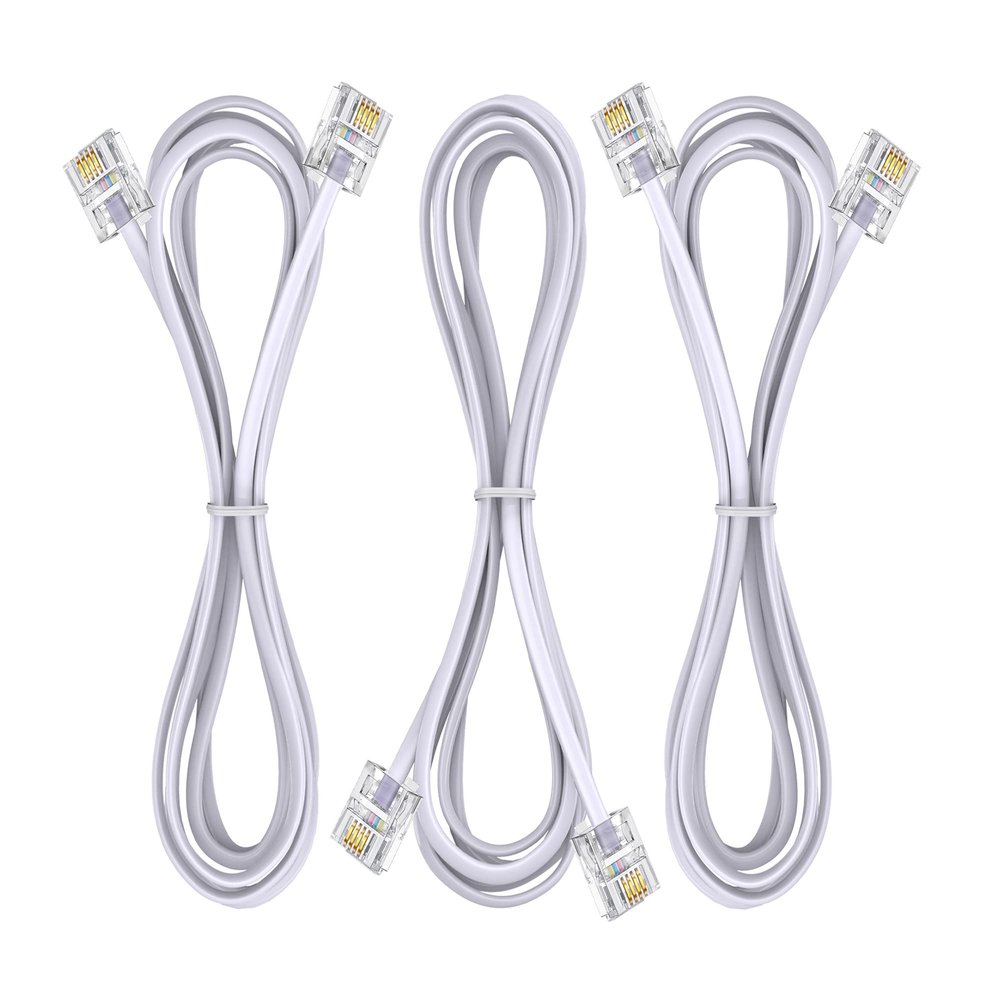 Ubramac 3Pack Phone Telephone Extension Cord 3.3FT Cable Line with Standard RJ11 6P4C Plugs for Landline Phone and Fax (3, White, 3.3FT)