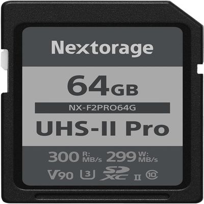 Nextorage 64GB SDXC UHS-II V90 Japanese Brand pSLC Max. Write Speed 299MB/s Max. Read Speed 300MB/s 4K Recording NX-F2PRO64G SD Card Memory for Camera