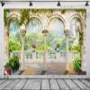 BELECO 10x6.5ft Fabric Fantasy Palace Garden Balcony Backdrop for Photography Romantic Castle Terrace Scenery Stone Arch Columns Leaves Vine Flowers Mountain Trees Background Princess Party Photo Prop view 3