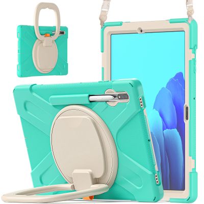 360 Rotation Portable Case for Galaxy Tab S8+/S7 FE/S7+ 12.4 Inch Case with S Pen Holder Rugged Case Rotating Stand Hand Strap Shoulder Carrying Strap Outdoor Cover (MintGreen)