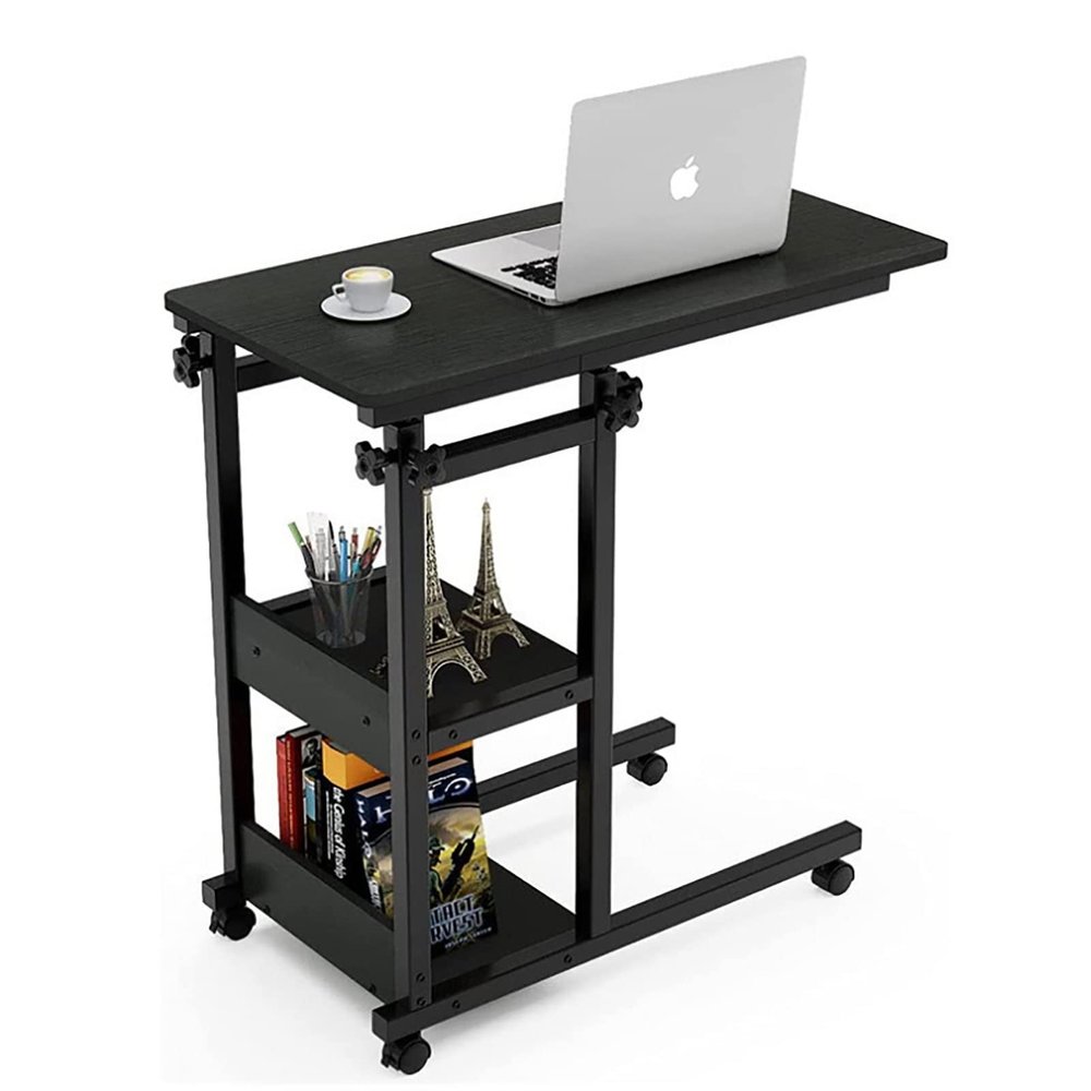 BLOHDI Portable Medical Overbed Table, Height Adjustable Overbed Table On Wheels 2 Tier Book Shelves Mobile Laptop Computer Stand Desk Rolling Coffee Side Table (Color : F)