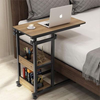 BLOHDI Portable Medical Overbed Table, Height Adjustable Overbed Table On Wheels 2 Tier Book Shelves Mobile Laptop Computer Stand Desk Rolling Coffee Side Table (Color : A)
