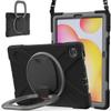 360 Rotation Case for Samsung Galaxy Tab S6 Lite 10.4" Sturdy Cover Rotate Ring Stand Shoulder Carrying Strap Hand Strap Rugged Children Adults Outdoor Case (Black+Gray) view 1