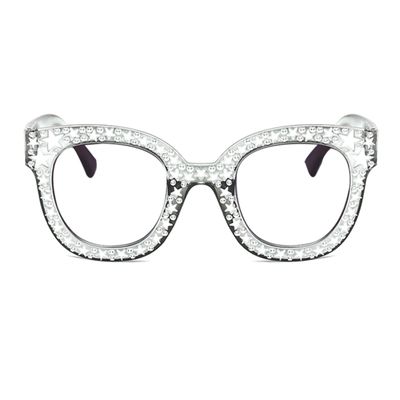 bullabulling Rhinestones Bling Bling Cateye Reading Glasses Women Blue Light Blocking (gray, 0.0, multiplier_x)