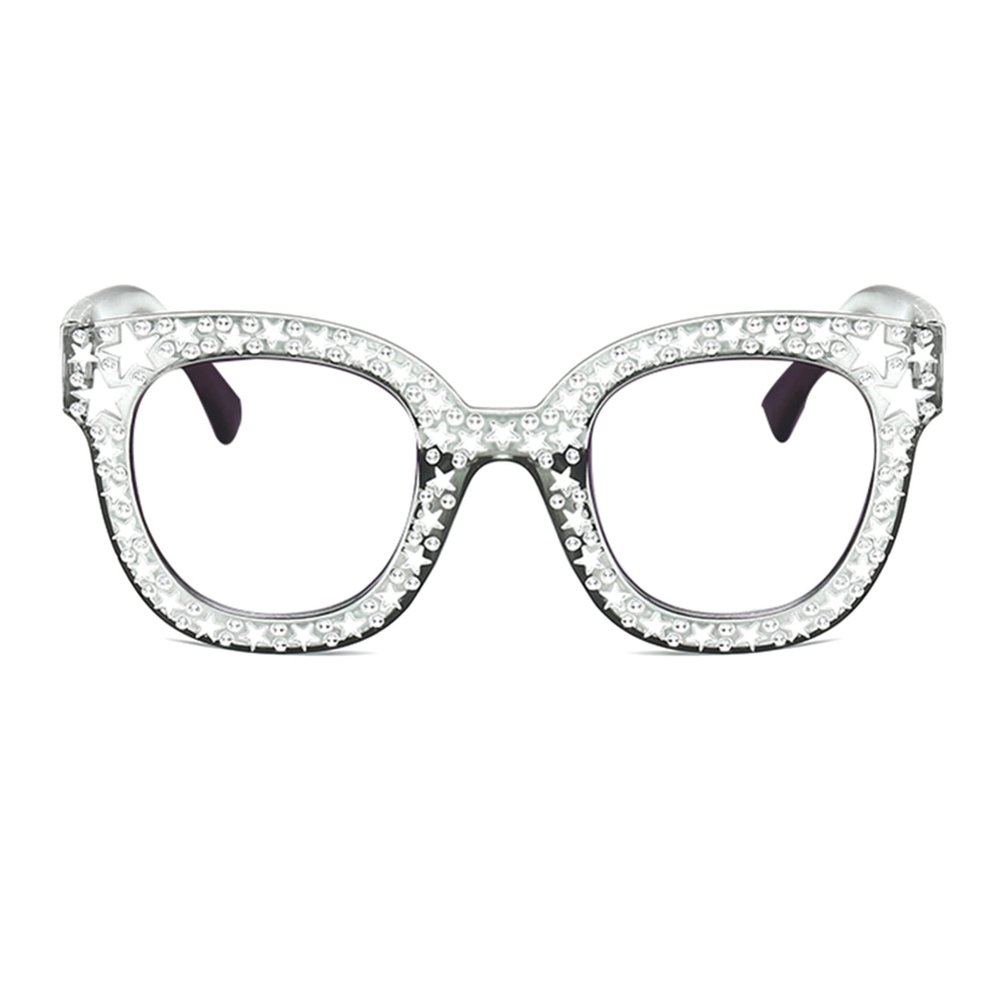 bullabulling Rhinestones Bling Bling Cateye Reading Glasses Women Blue Light Blocking (gray, 0.0, multiplier_x)