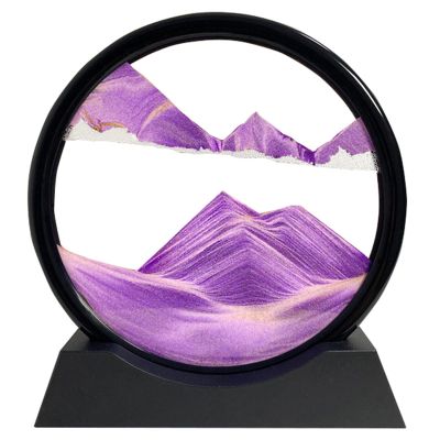 Moving Sand Art Liquid Motion Sand Painting, 3D Hourglass Sandscapes in Purple, Creative Quicksand Table Lamp Sand Art Picture for Adults Sensory Relaxing Desktop Decor ( Color : Purple , Size : 7" )