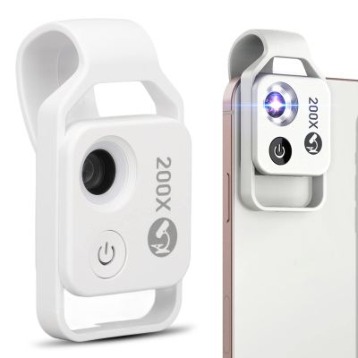 200X Phone Mini Microscope with LED Light CPL, Clip Design Universal Cell Phone Microscope Lens, Phone Camera Lens Attachment Microscope, for Kids Adults (White)