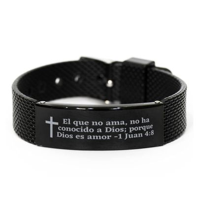 Brazaletes con frases de la Biblia - El que no AMA, no ha conocido a Dios; porque Dios ES Amor - 1 Juan 4:8 - pulsera con cierre deslizante - Pulsera de Malla