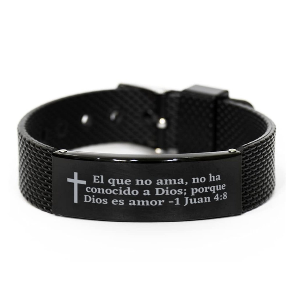 Brazaletes con frases de la Biblia - El que no AMA, no ha conocido a Dios; porque Dios ES Amor - 1 Juan 4:8 - pulsera con cierre deslizante - Pulsera de Malla