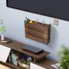 BEARUT Wooden Router Shelf Wall Mount WiFi Router Storage Box Modem Cable Router Cover Organized Power Strip Cable Management Hider Rack Need Assembly 14.9 * 9.8 * 5.4 in (L* H * W) view 3