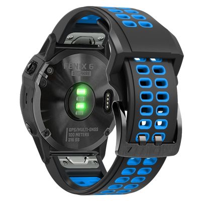 EKSIL 22mm 26mm Quickfit Watch Strap For Garmin Fenix 7 Fenix 6 7X 5 5 Plus Forerunner 935 945 Quick Release Silicone Watch Wristband (Color : Black Sky Blue, Size : 26mm Fenix 5X 5XPlus)