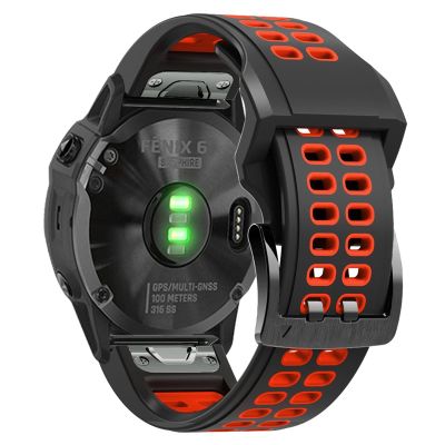 EKSIL 22mm 26mm Quickfit Watch Strap For Garmin Fenix 7 Fenix 6 7X 5 5 Plus Forerunner 935 945 Quick Release Silicone Watch Wristband (Color : Black Red, Size : For Fenix 7X)