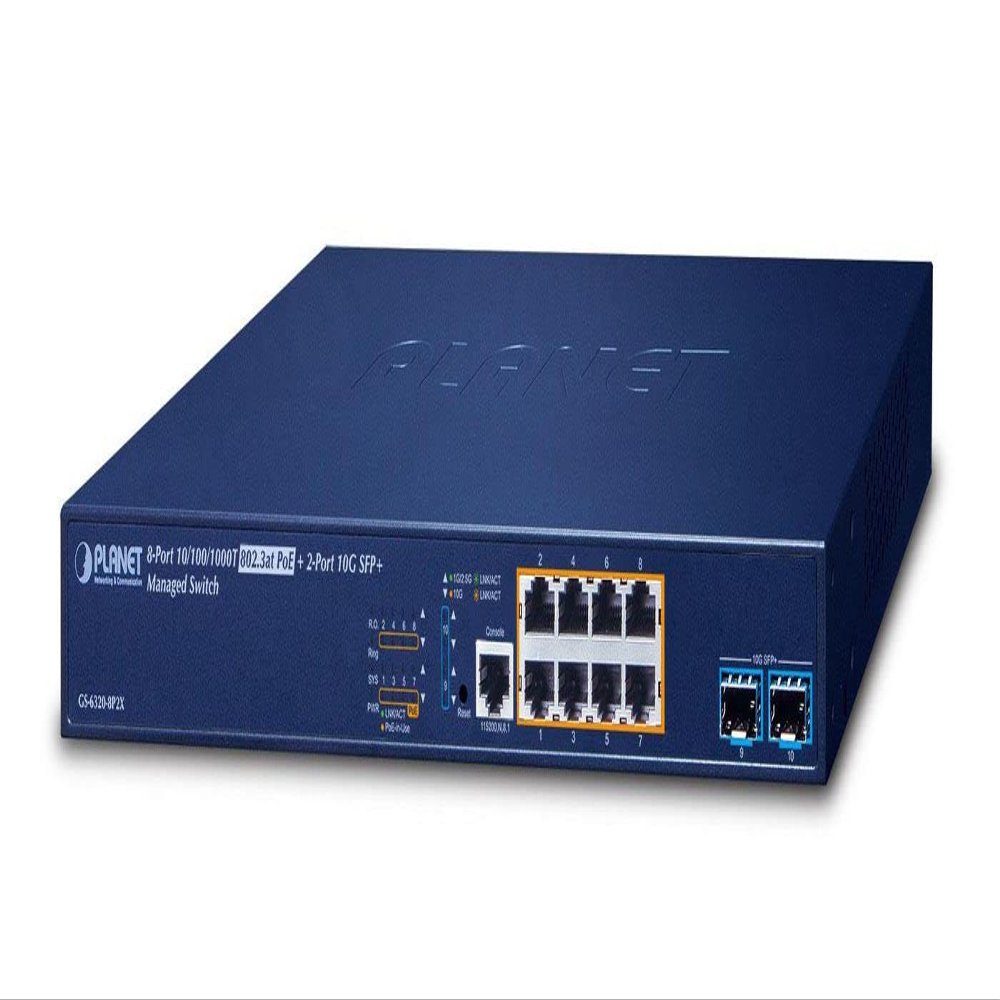 Planet L3 8-Port 10/100/1000T 802.3at PoE + 2-Port 10G SFP+, W126279327 (802.3at PoE + 2-Port 10G SFP+ Managed Switch (120W PoE Budget, 200m Extend mo L3 8-) Port 10/1 00/1000T,)
