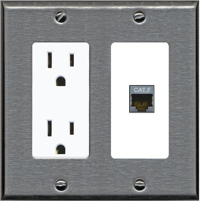 RiteAV 1 Port Cat7 Shielded Ethernet Wall Plate - Outlet [Stainless/White]