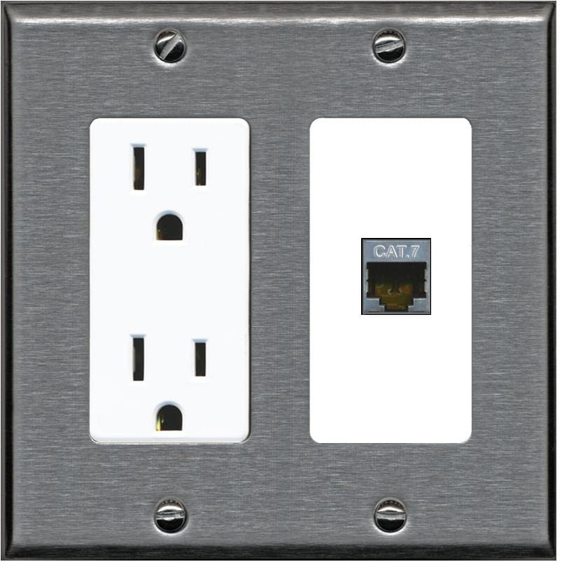 RiteAV 1 Port Cat7 Shielded Ethernet Wall Plate - Outlet [Stainless/White]
