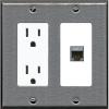 RiteAV 1 Port Cat7 Shielded Ethernet Wall Plate - Outlet [Stainless/White] view 1